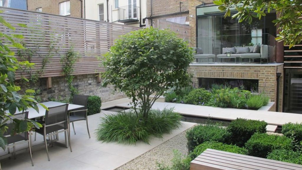 Elegant London courtyard garden showing residential rental property